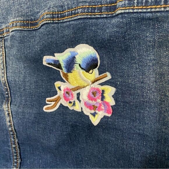 Custom patch denim jacket girlie KENSIE small blue denim cotton - Picture 5 of 10